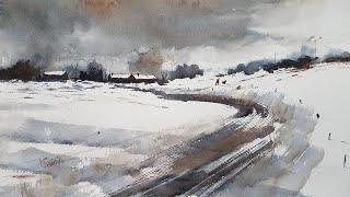 Painting a cold December's morning in watercolour | Easy way to represent snow in your picture