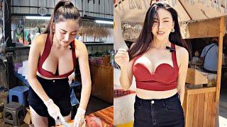 TikTok Star Chicken Mortar Lady - Served By Beautiful Super Model In Pattaya - Thai street food