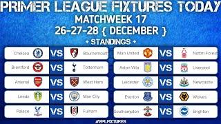 EPL Fixtures Today - Matchweek 17 - Premier League fixtures Today - EPL Fixtures 2022/23 - EPL