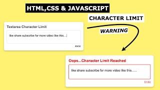 Text area Character Limit using HTML CSS and JavaScript