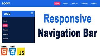 Responsive Navigation Bar With HTML CSS & JavaScript | HTML CSS Tutorial for beginners