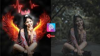 PicsArt Tutorial - New Trick Editing | Fire Wings With Black Toon Effect | Black Toon Edit | RTWORLD