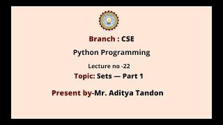 Python Programming | Sets Part-1| AKTU Digital Education