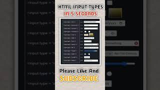 html Input types | html full course | learn html | html tutorial for beginners | html | #shorts