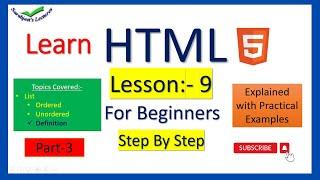 HTML Tutorial for beginners Lesson-9 part-3/ Learn HTML / List in HTML explained with example