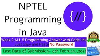 NPTEL Programming in Java week 2 all 5 programming assignment answer with code link