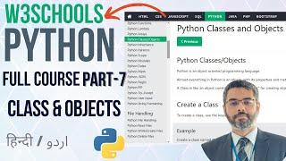 W3Schools Python Full Course in (Hindi) | Class and Objects in Python | Python for Beginners Part-7