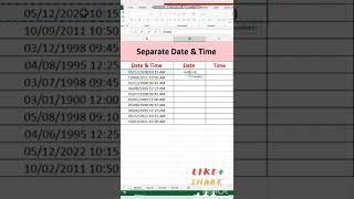 Int( ) function - Seperate Date and Time #shorts #excel #exceltips #exceltutorial  #tipsandtricks