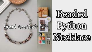 Bead Crochet grey Python skin necklace | snake pattern Jewelry making Adult Craft | do it yourself