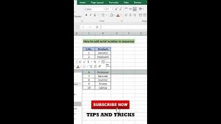 How to add serial number sequence in Excel || #shorts #shortsvideo