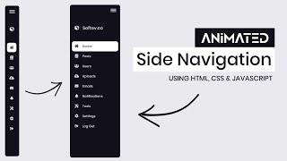 Animated Side Navigation Menu using HTML, CSS & Javascript.