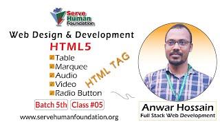 Learn HTML5: Table | Marquee | Audio & Video Tag | Radio Button | Freelancing | Batch #5 | Class #5