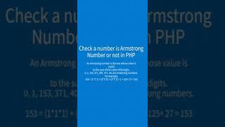 Check Armstrong Number or not in PHP #shorts