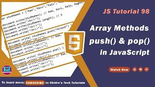 JavaScript Tutorial 98 - JavaScript Array Methods | push() Method | pop() Method