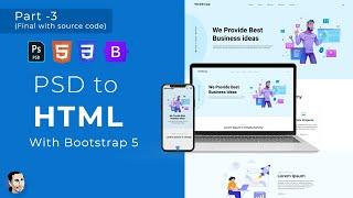 PSD to HTML Conversion with Bootstrap 5 in Hindi part 3 with source code | PSD to HTML Tutorial