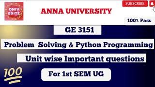 GE 3151| Problem Solving and python programming important question ✔️???? |Be Prepare for the Exam