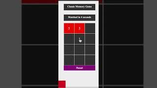 Classic Memory Game in JavaScript | #shorts video