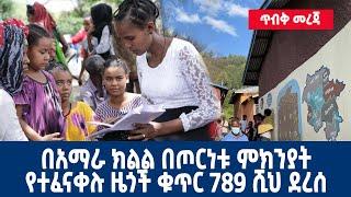 Ethiopia : ጥብቅ መረጃ | በአማራ ክልል በጦርነቱ ምክንያት የተፈናቀሉ ዜጎች ቁጥር 789 ሺህ ደረሰ