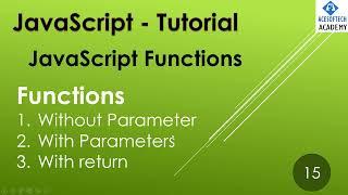 #15 JavaScript Functions | JavaScript Tutorials | JavaScript Tutorial for beginners