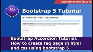 Bootstrap Accordion tutorial | How to create faq page in html and css using bootstrap 5