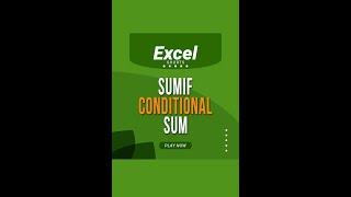 Conditional SUM Using Sumif Function in Excel | Excel | Tutorials | Youtube Shorts #shorts #short