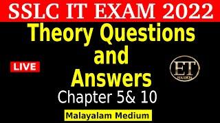 SSLC IT THEORY QUESTIONS & ANSWERS 2022 ||Chapter 5,10 || Malayalam  Medium