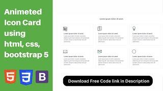 Create Stunning Animated Icon Cards with HTML CSS Bootstrap 5