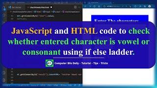 JavaScript and HTML code to check whether entered character is vowel or consonant  SWPD 4311603