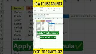 Counta in Excel ! #excel #exceltips #short #shorts #viral #youtubeshorts