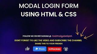 Modal Login Form using HTML, CSS & JS | Without any Framework | CSS Tips & Tricks