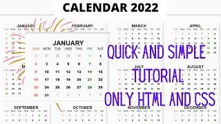 Design Beautiful Calendar 2022, Using HTML and CSS. #HTML #CSS