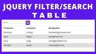 Create a Search Bar & Filter Table | Filter Table Data with JQuery | Filter HTML table with Jquery