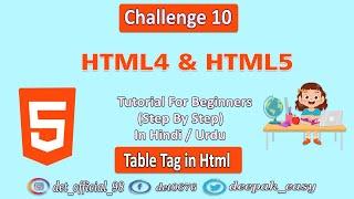 Challenge -10 | HTML5 | Table tag in Html 2021 | Html Table tags Challenge | Web Designing Challenge