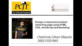 Design a responsive product searching page using HTML, CSS, JavaScript and Bootstrap