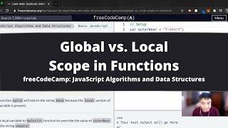 Global vs Local Scope in Functions (Basic JavaScript) freeCodeCamp tutorial