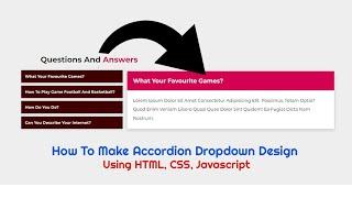 How To Make Accordion Dropdown Design Using HTML, CSS and Javascript Step By Step