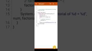 Java Program to find factorial of a number using for loop and while loop | Java Tutorial | Shorts