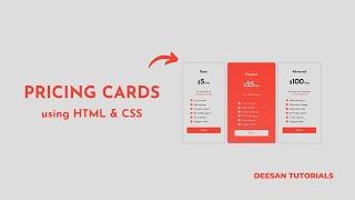 CSS Pricing Cards | How to create pricing page using HTML & CSS | Deesan Tutorials