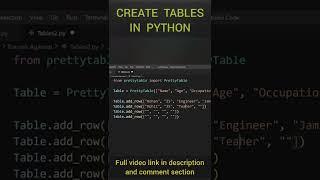 Create Tables in Python ???? | Every beginner & SQL developer must watch this video #shorts #python