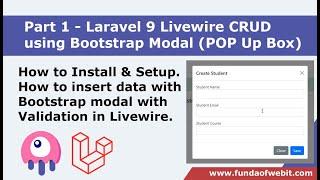 Laravel 9 Livewire Bootstrap Modal CRUD 1: Install, setup Livewire| insert data w/ modal in livewire