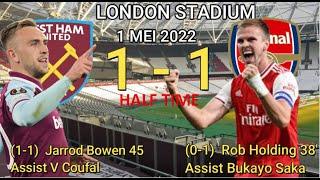 Hasil Liga Inggris Tadi Malam - Hasil Bola Tadi Malam -  HALF TIME - WEST HAM vs ARSENAL (1-1) - EPL