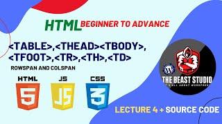 HTML Tutorial For Beginners in Hindi | Lecture 4 | table | thead | tbody | th | tr | td