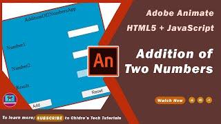 Addition Of Two Numbers in Adobe Animate + HTML5 Canvas + JavaScript